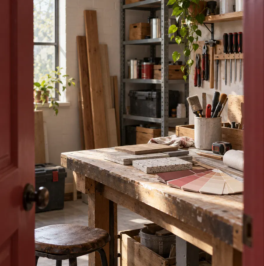 Illustration of property service businesses equipment and workspace
